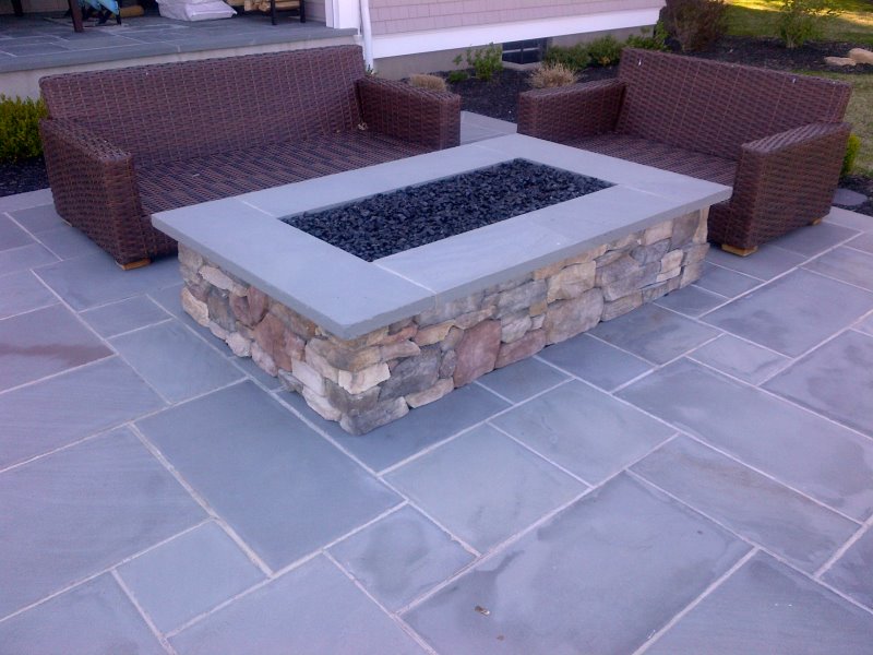 rectangular gas fire pit with bluestone caps